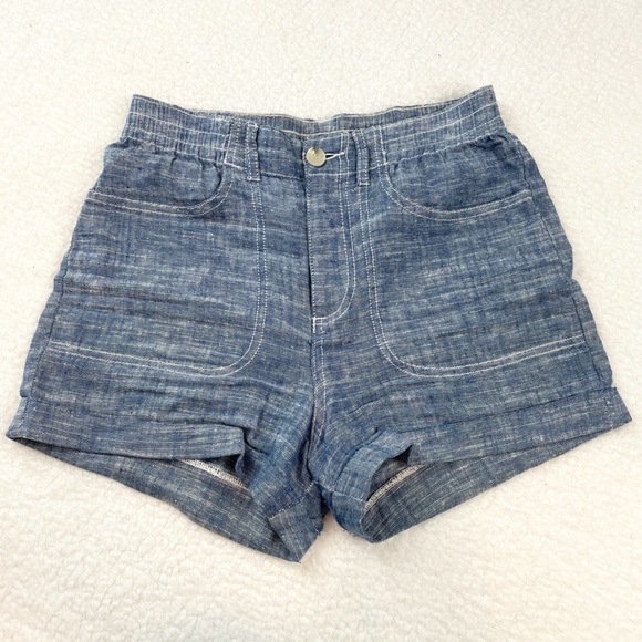 FRENCH CONNECTION • Blue Linen High-Waisted Shorts - Picture 2 of 13